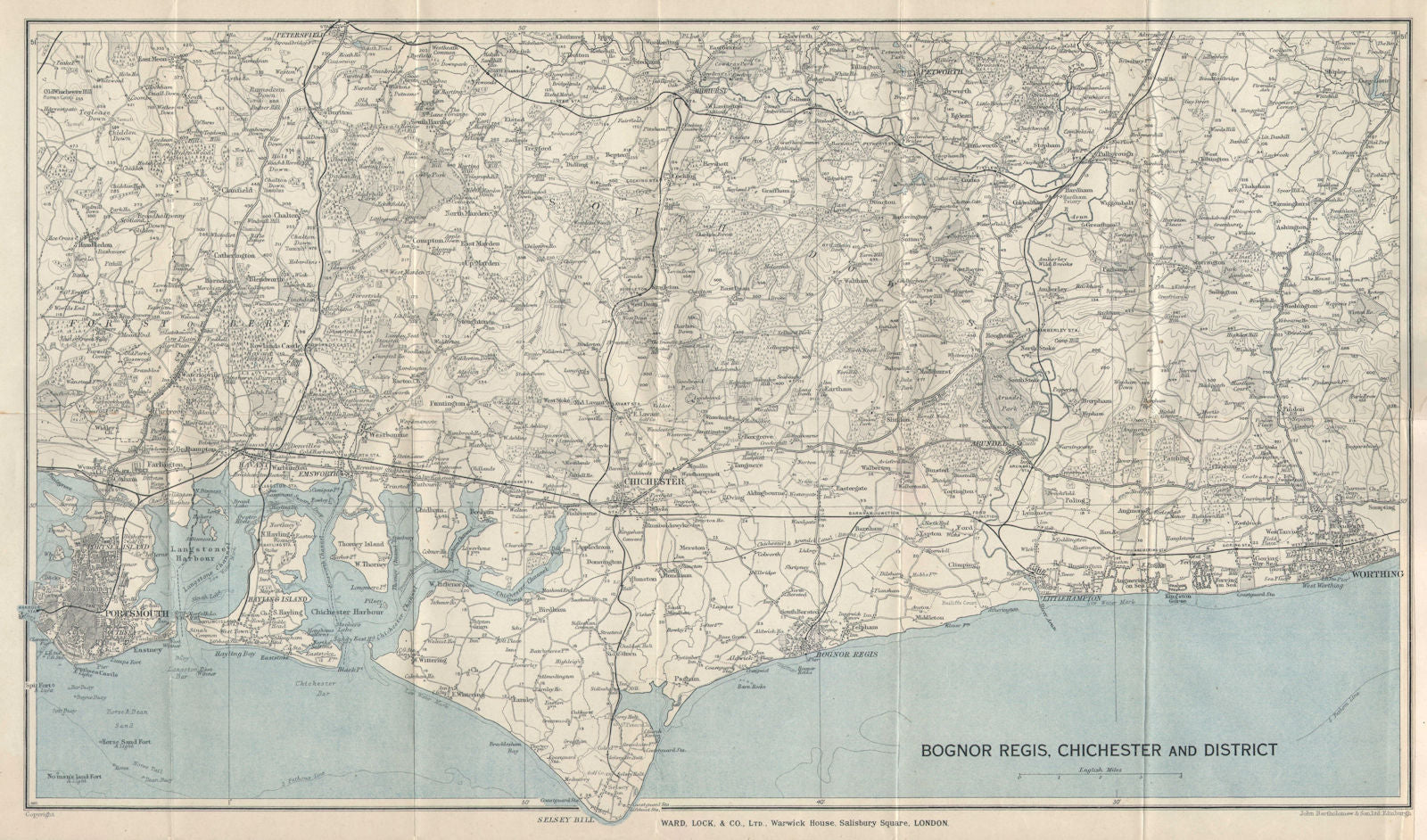 WEST SUSSEX COAST. South Downs. Bognor Worthing Chichester Portsmouth 1940 map